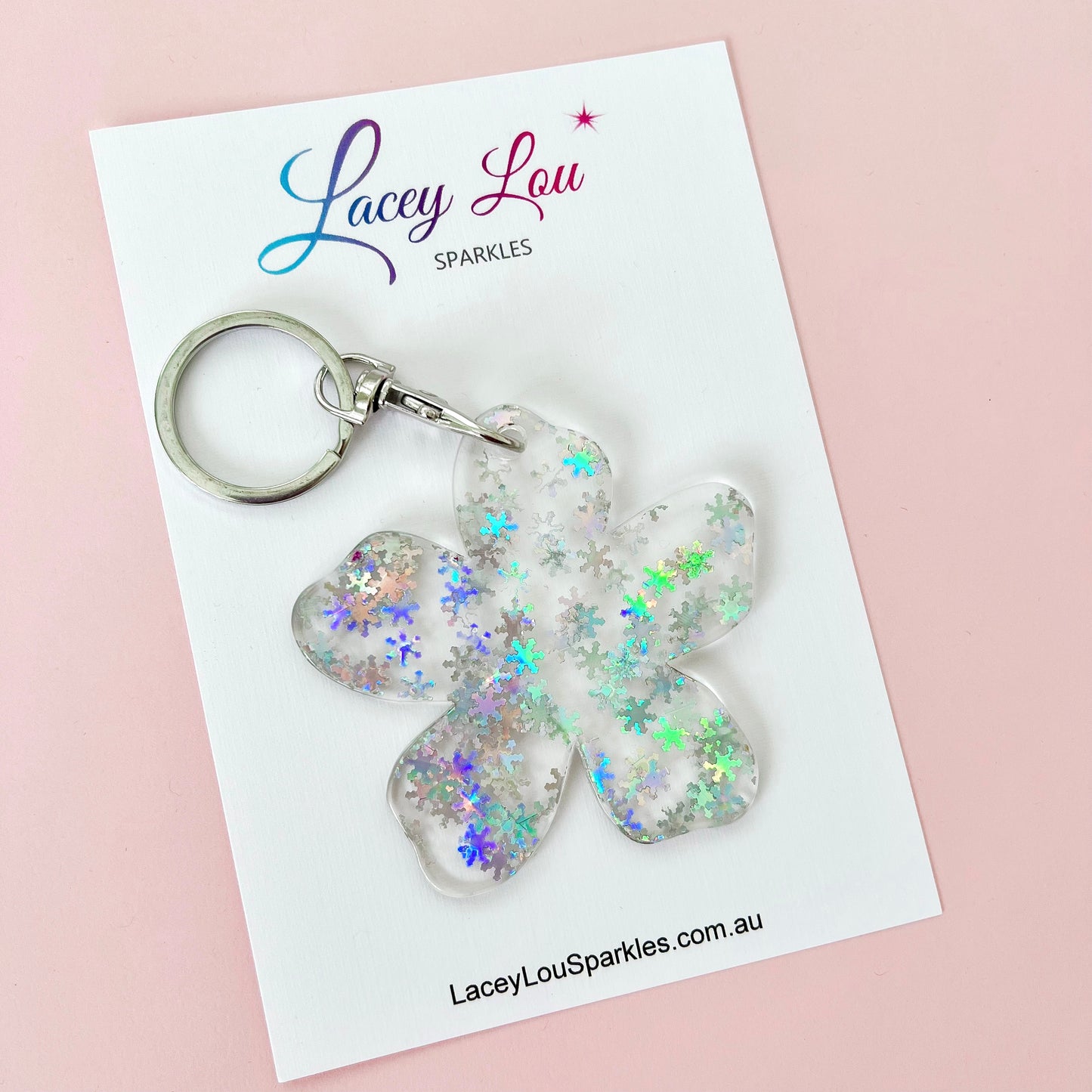 Flower Glitter Acrylic Keyring - Silver