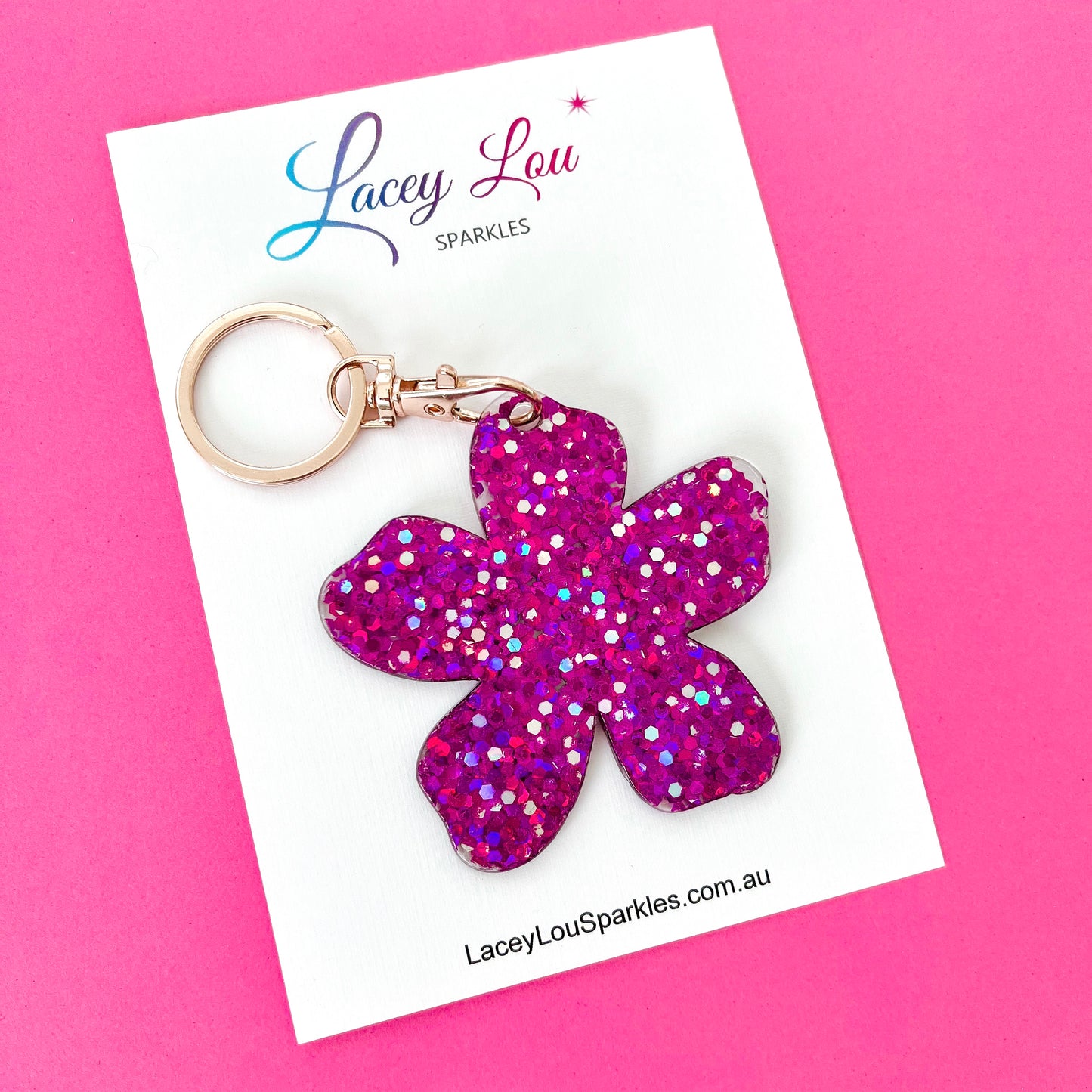 Flower Glitter Acrylic Keyring - Purple