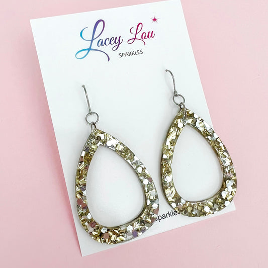 “Wendy” Silver/Gold Teardrop Acrylic Dangle Earrings