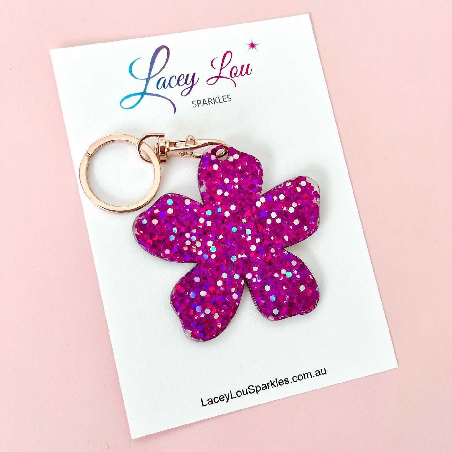 Flower Glitter Acrylic Keyring - Purple