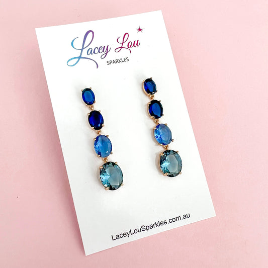 Ombré Rhinestone Dangle Earrings - Blue