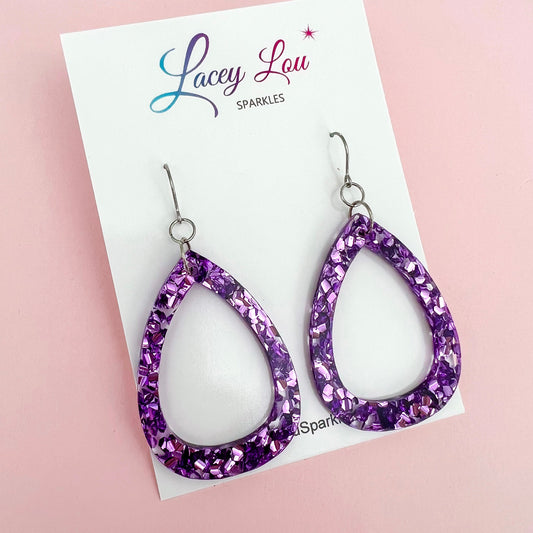 “Wendy” Purple Teardrop Acrylic Dangle Earrings