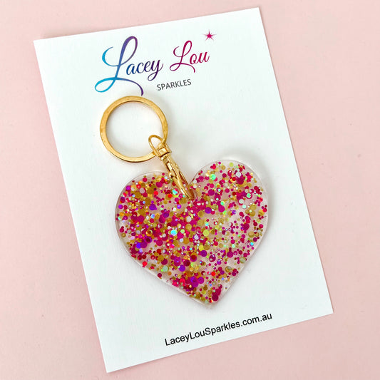 Heart Glitter Acrylic Keyring - Hot Pink