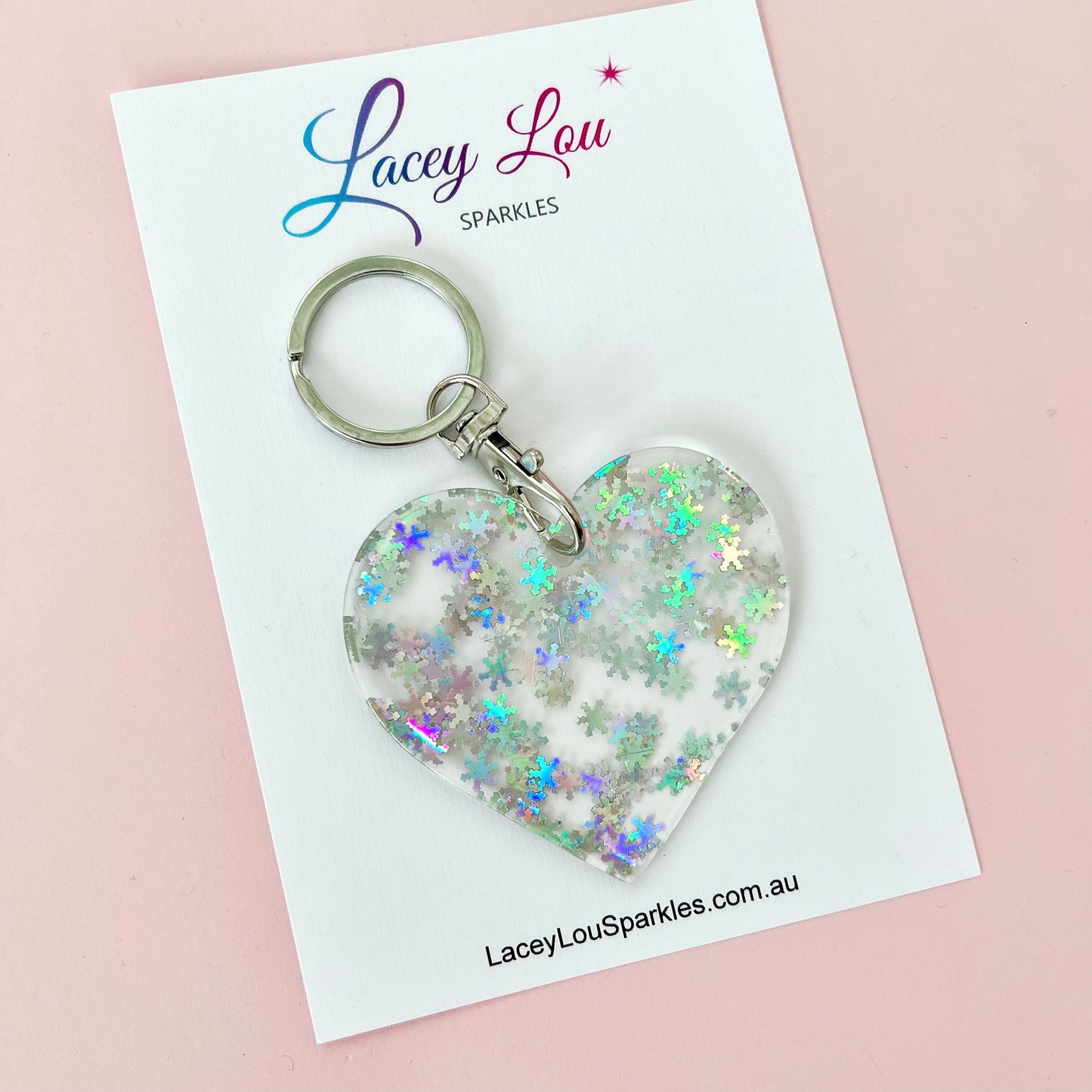 Heart Glitter Acrylic Keyring - Holographic Silver