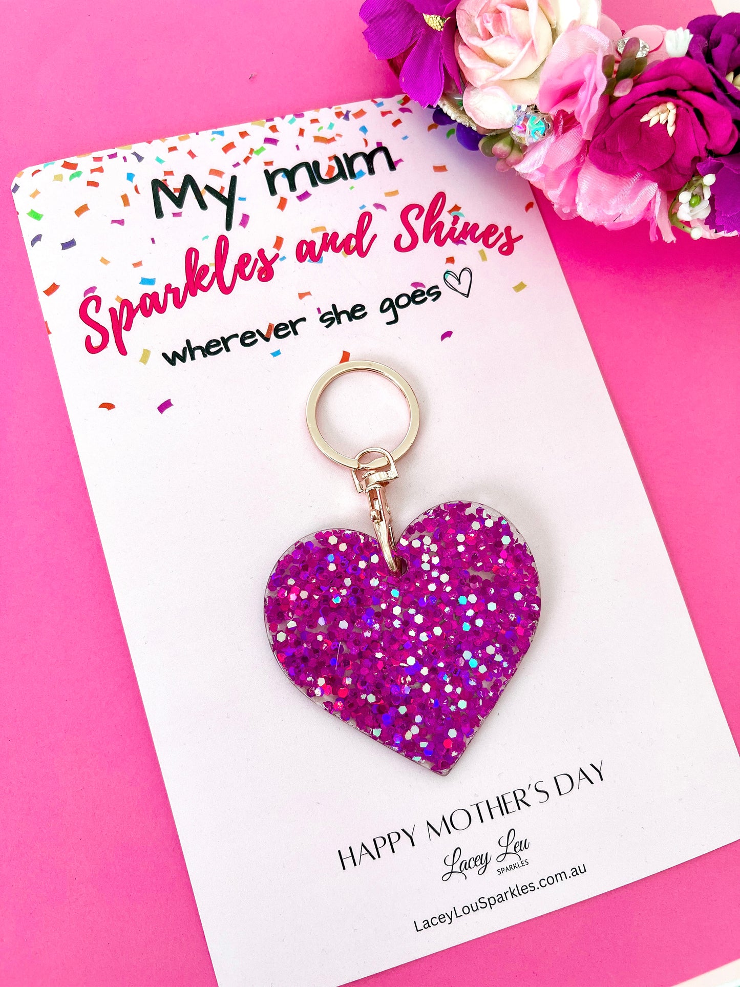 Heart Glitter Acrylic Keyring - Holographic Silver