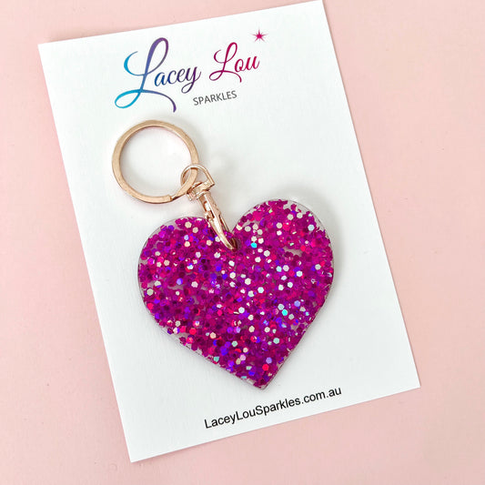Heart Glitter Acrylic Keyring - Purple