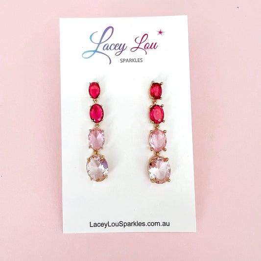Ombré Rhinestone Dangle Earrings - Pink