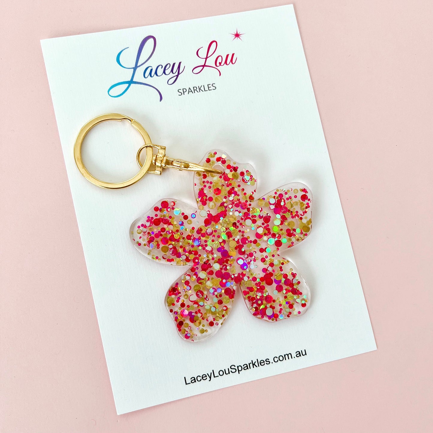 Flower Glitter Acrylic Keyring - Hot Pink