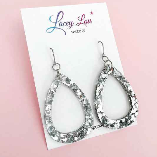 “Wendy” Silver Teardrop Acrylic Dangle Earrings