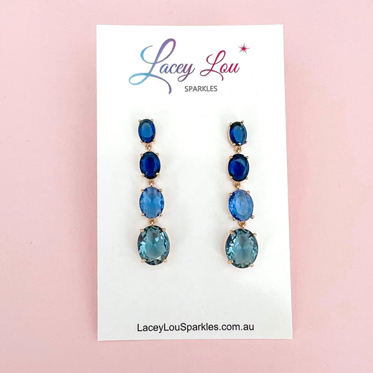 Ombré Rhinestone Dangle Earrings - Blue