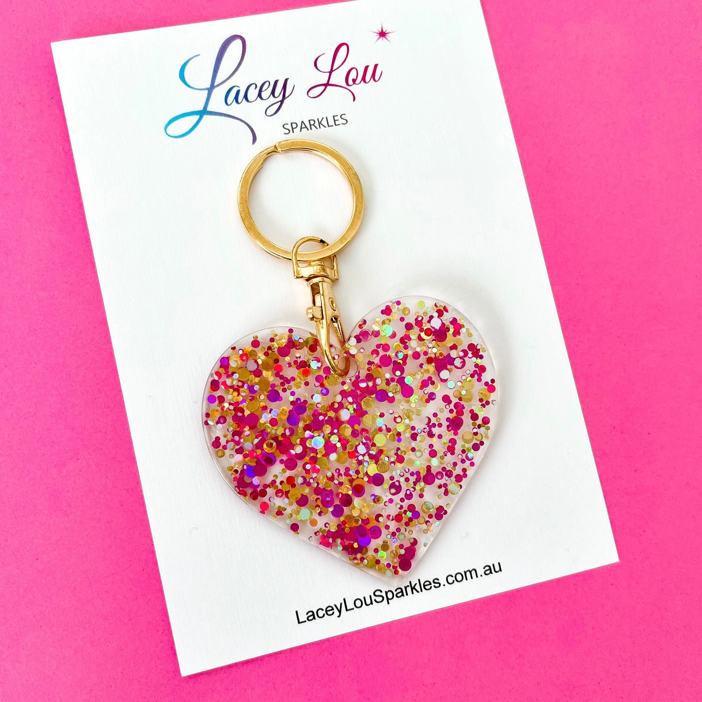 Heart Glitter Acrylic Keyring - Hot Pink