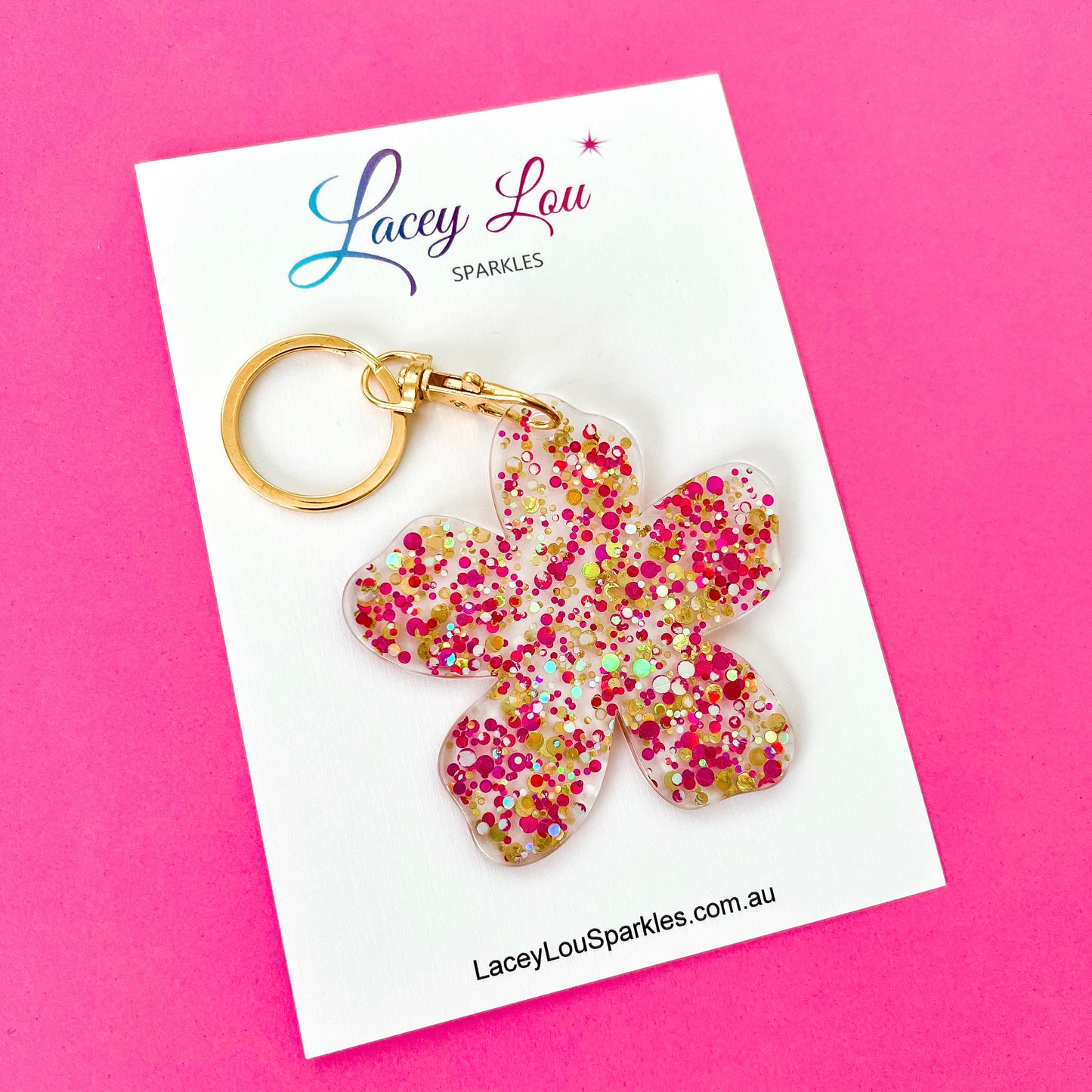 Flower Glitter Acrylic Keyring - Hot Pink