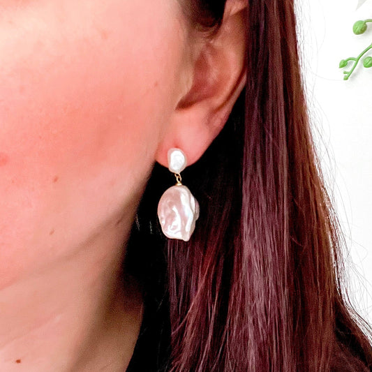 Natural Baroque Keshi Pearl Drop Earrings - Lacey Lou Sparkles