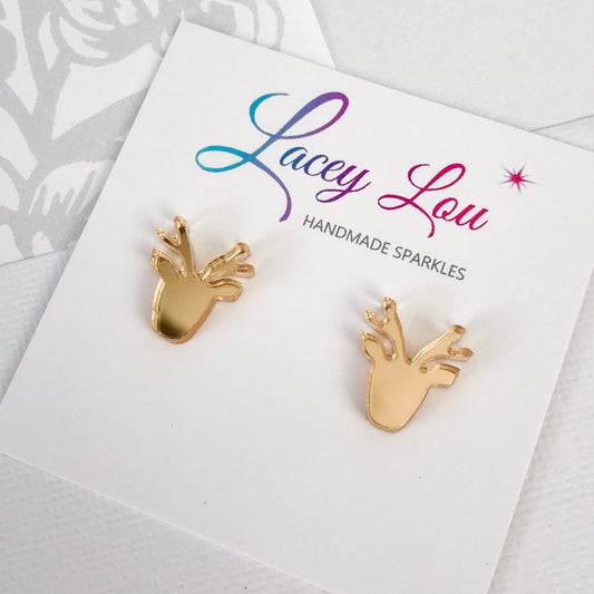 Christmas Reindeer Stud Earrings - Gold Mirror.