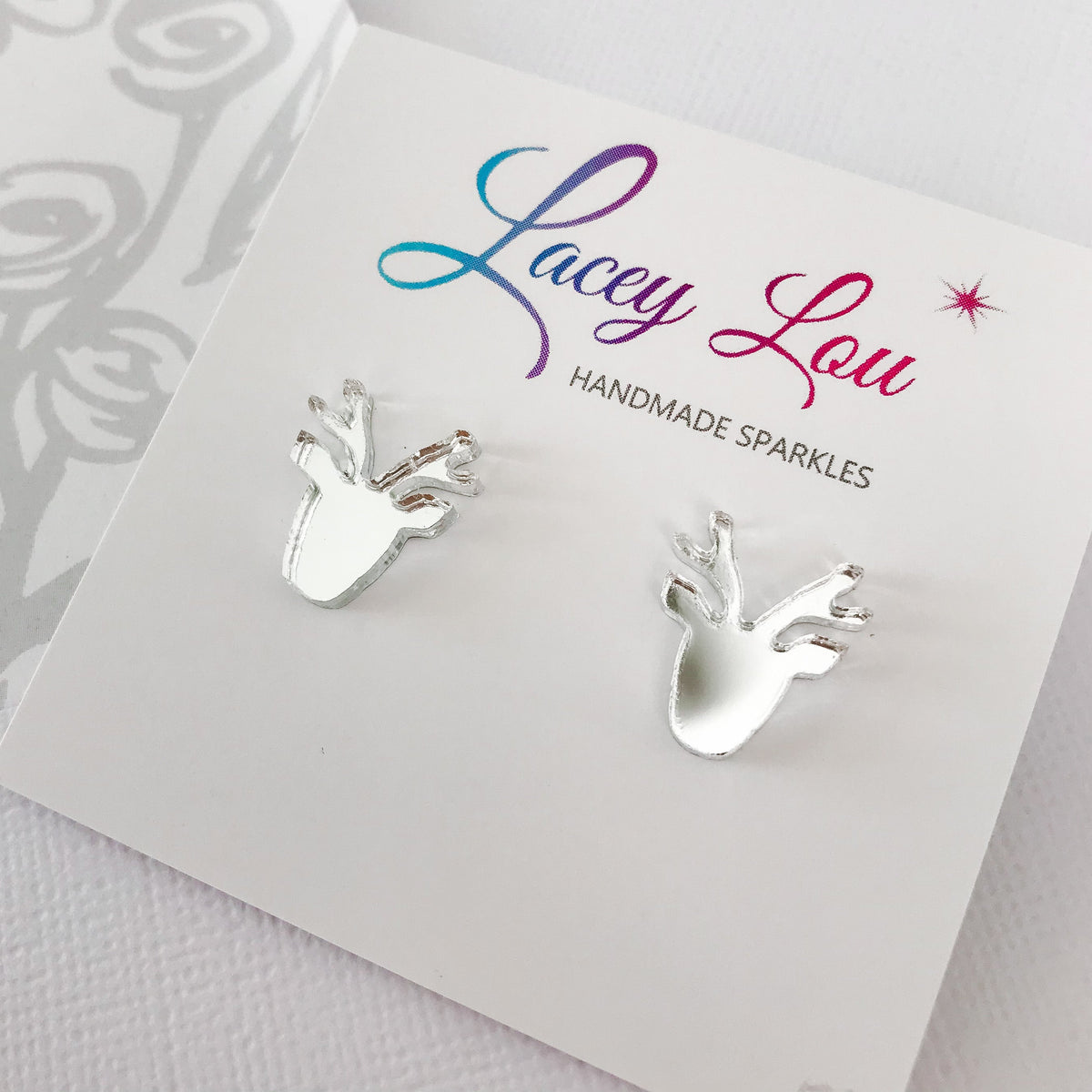 Christmas Reindeer Stud Earrings - Silver Mirror.