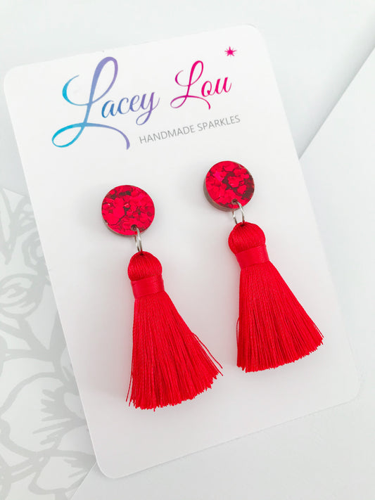 Christmas Tassel Earrings - Large Red.