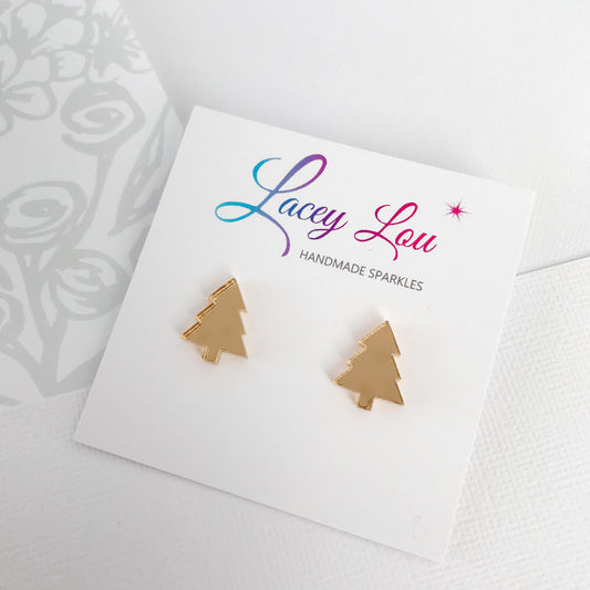 Christmas Tree Stud Earrings - Gold Mirror.