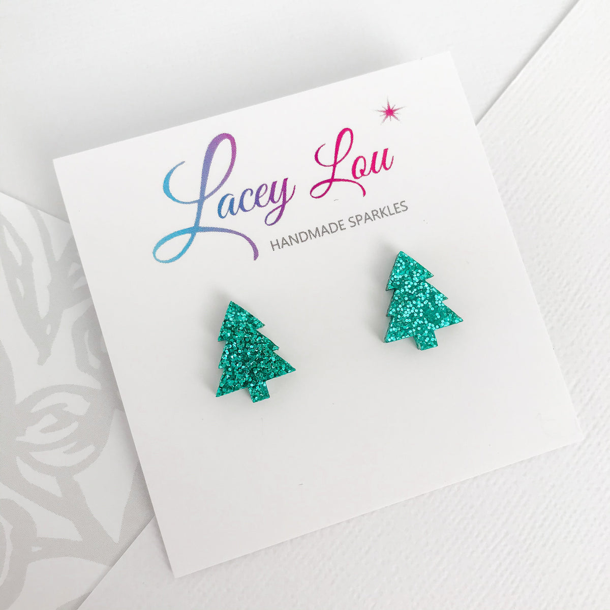 Christmas Tree Stud Earrings - Green Glitter.