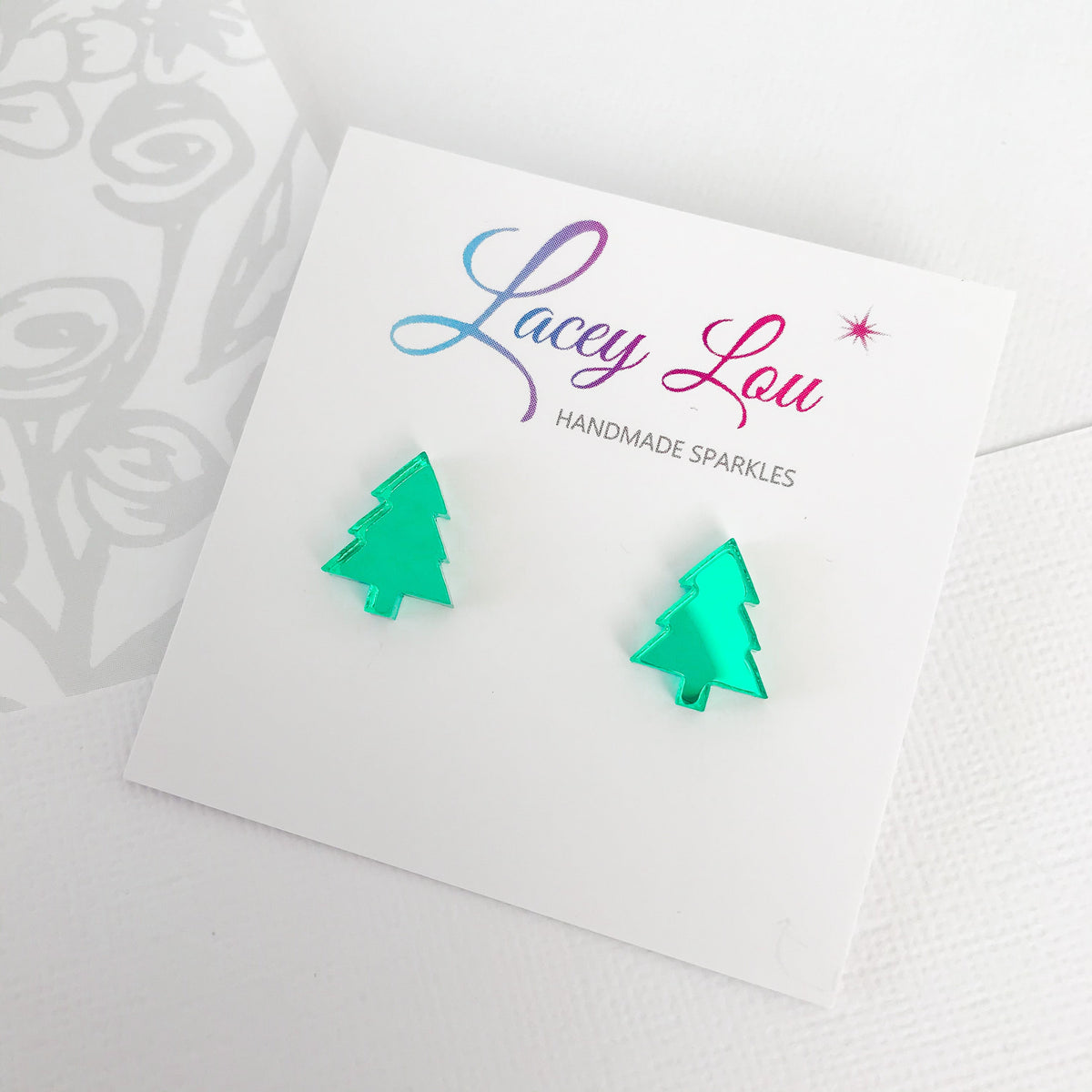 Christmas Tree Stud Earrings - Green Mirror.