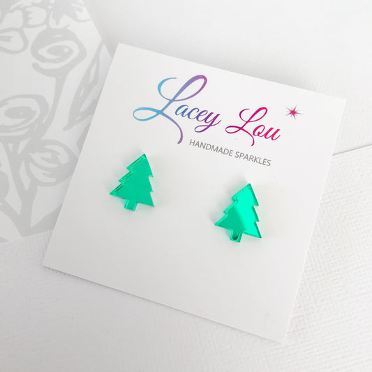 Christmas Tree Stud Earrings - Green Mirror.