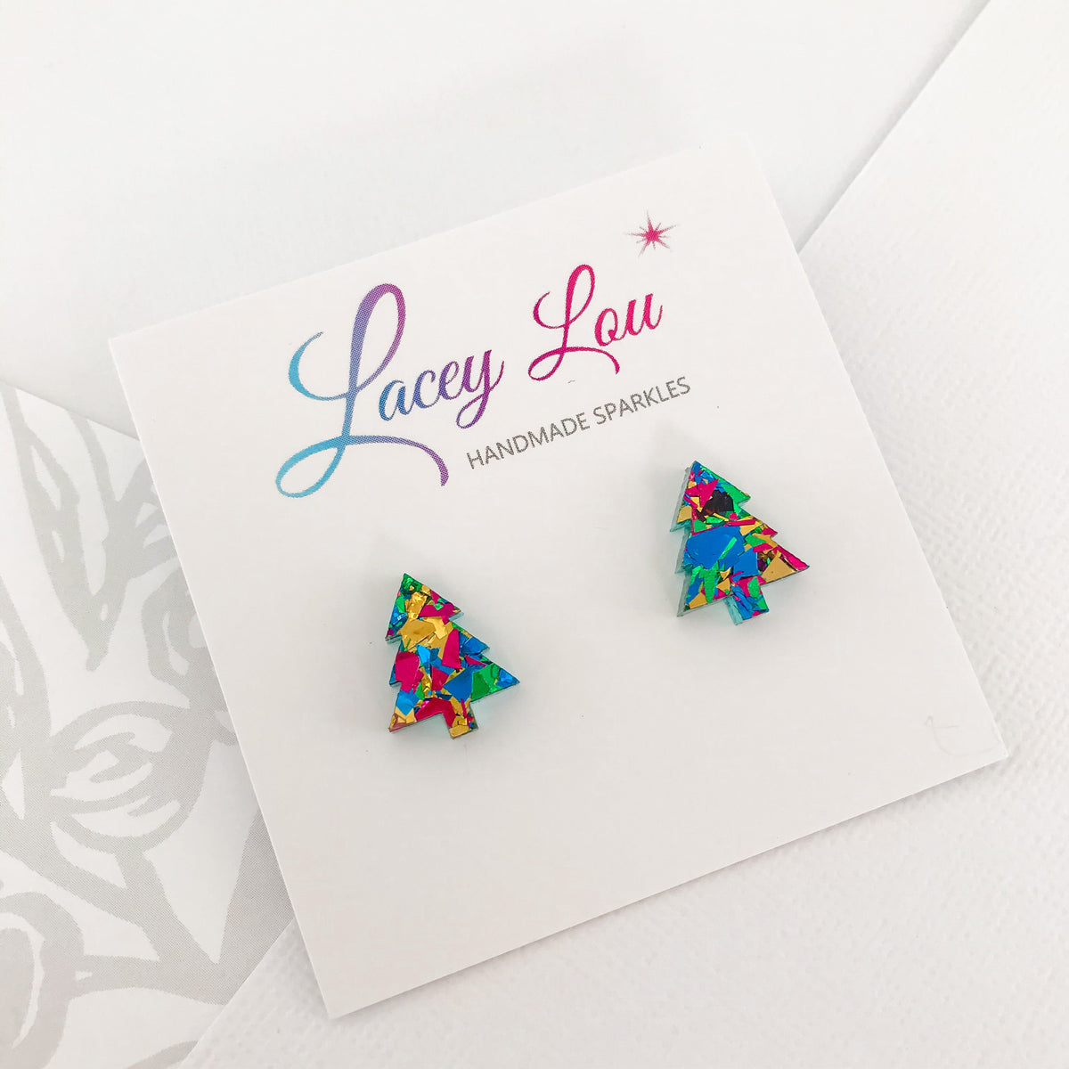 Christmas Tree Stud Earrings - Party Green Glitter.
