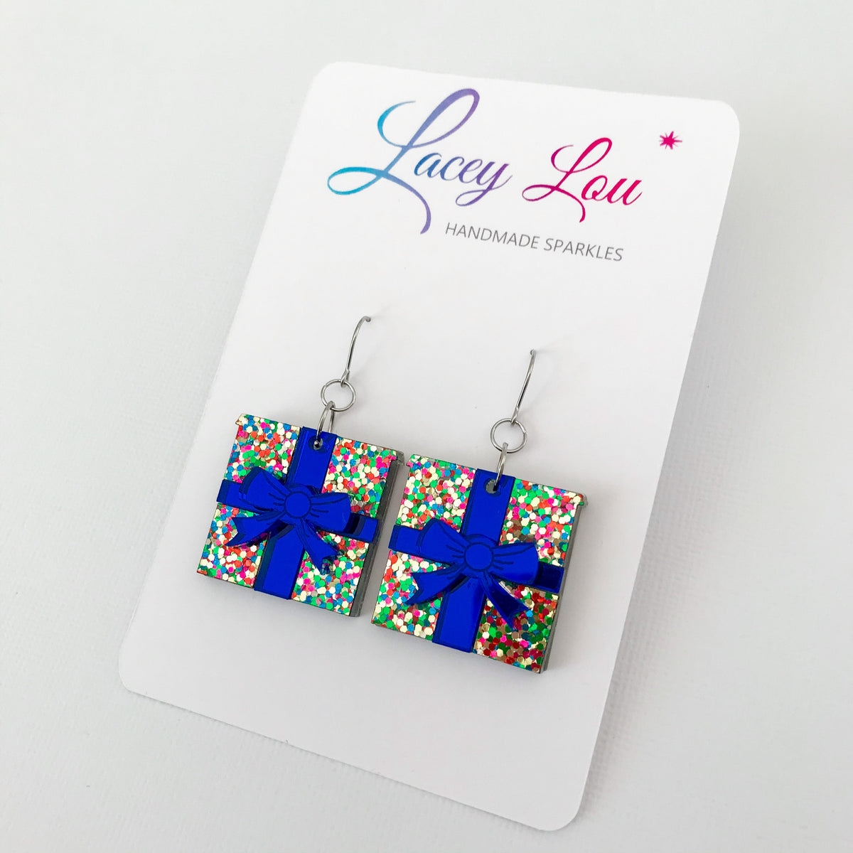 Christmas Wrapped Gift Earrings - Confetti Glitter.
