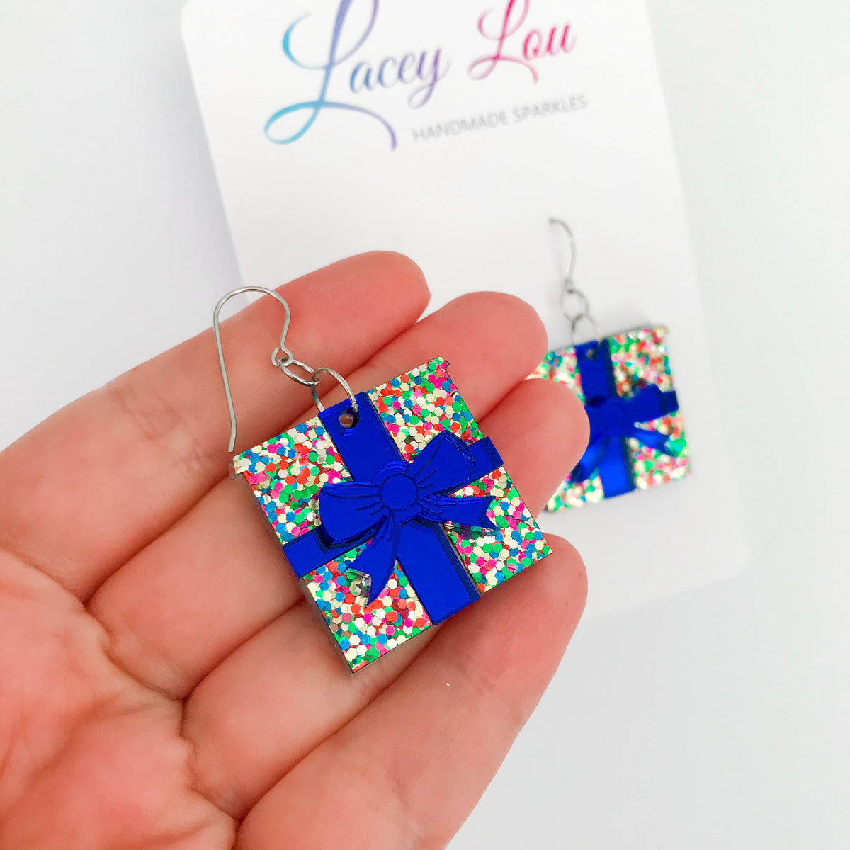Christmas Wrapped Gift Earrings - Confetti Glitter.