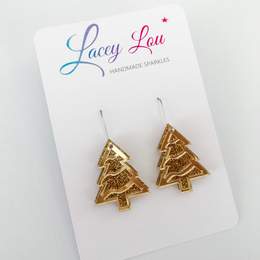Layered Christmas Tree Earrings - Gold.