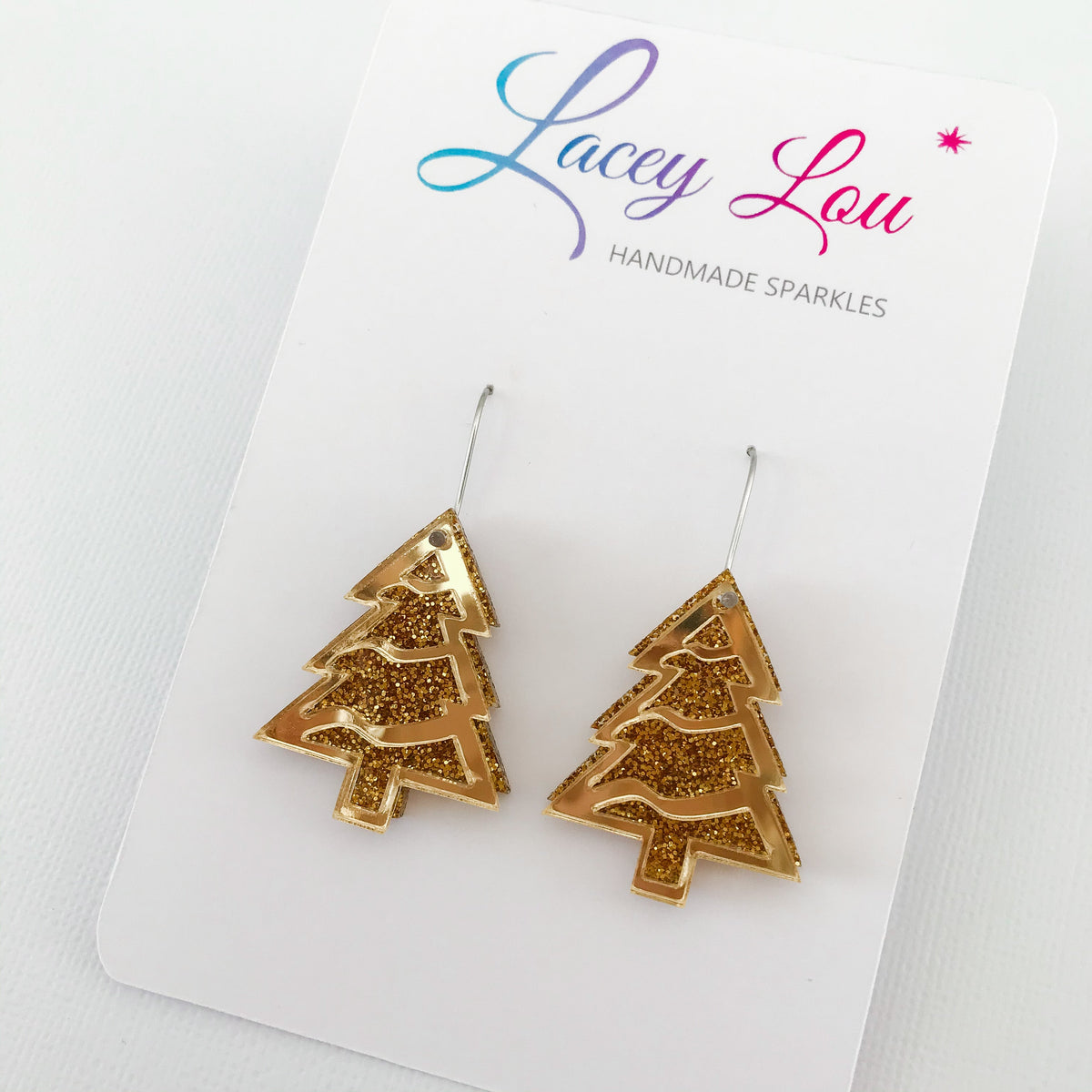 Layered Christmas Tree Earrings - Gold.