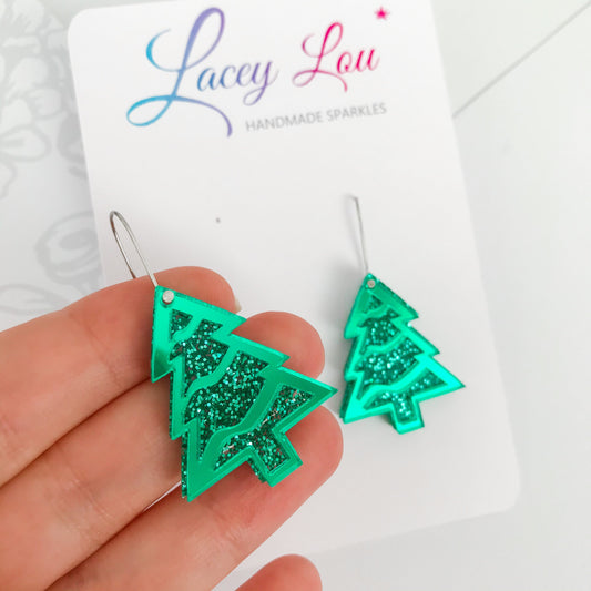 Layered Christmas Tree Earrings - Green.