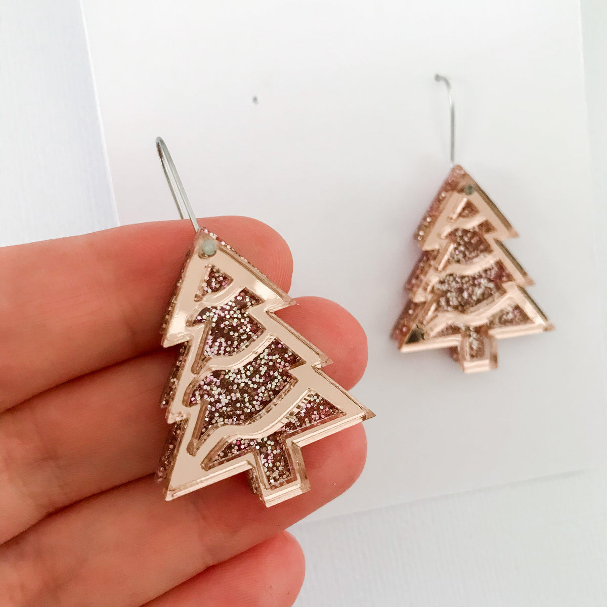 Layered Christmas Tree Earrings - Rose Gold.