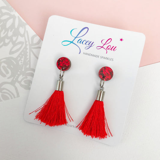 Small Silk Tassel Dangle - Red.