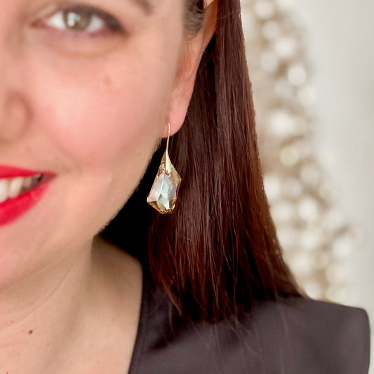 AB Iridescent De-art Austrian Crystal Hook Earrings - Lacey Lou Sparkles