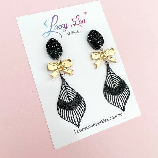 Ariana Black Lace Statement Dangles - Lacey Lou Sparkles