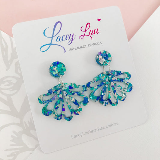 Baby Ice Blue Chandelier Dangles - Statement Acrylic Earrings - Lacey Lou Sparkles