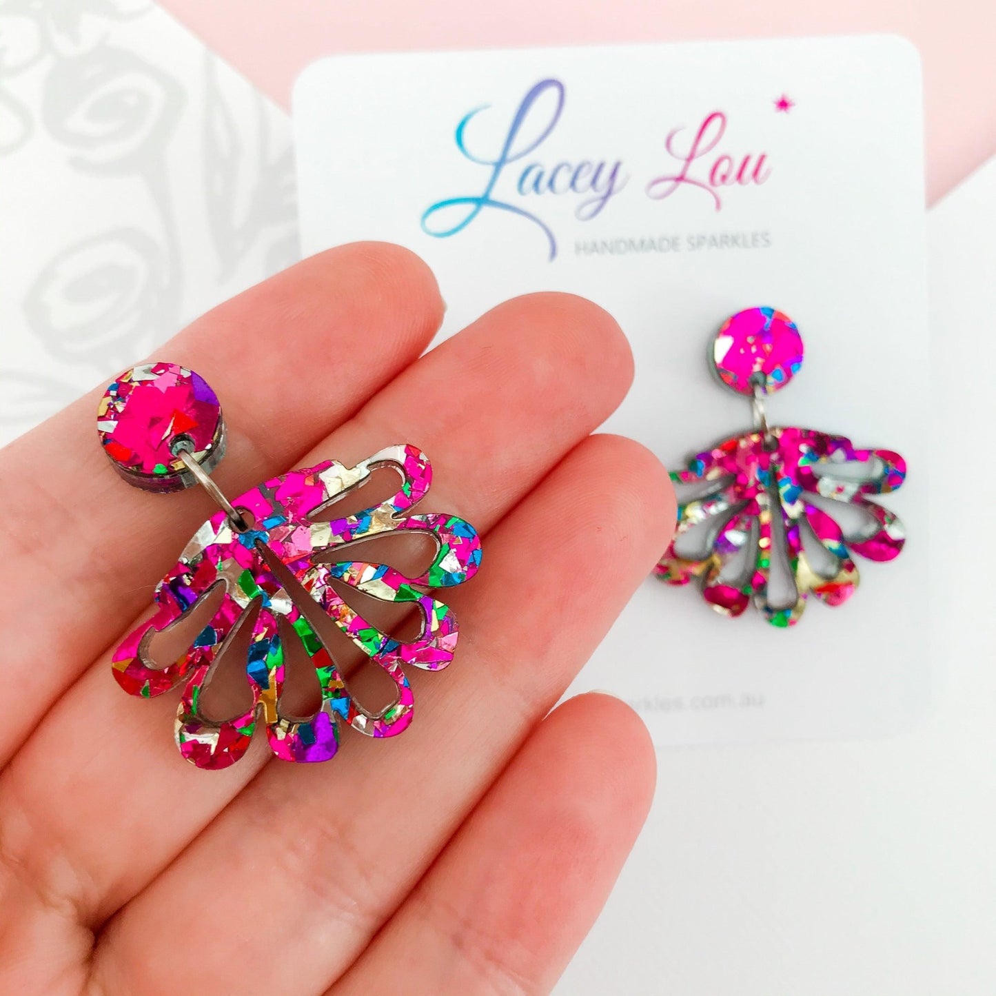 Baby Rainbow Chandelier Dangles - Statement Acrylic Earrings - Lacey Lou Sparkles