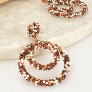 Beaded Double Circle Statement Earrings - Chocolate - Lacey Lou Sparkles