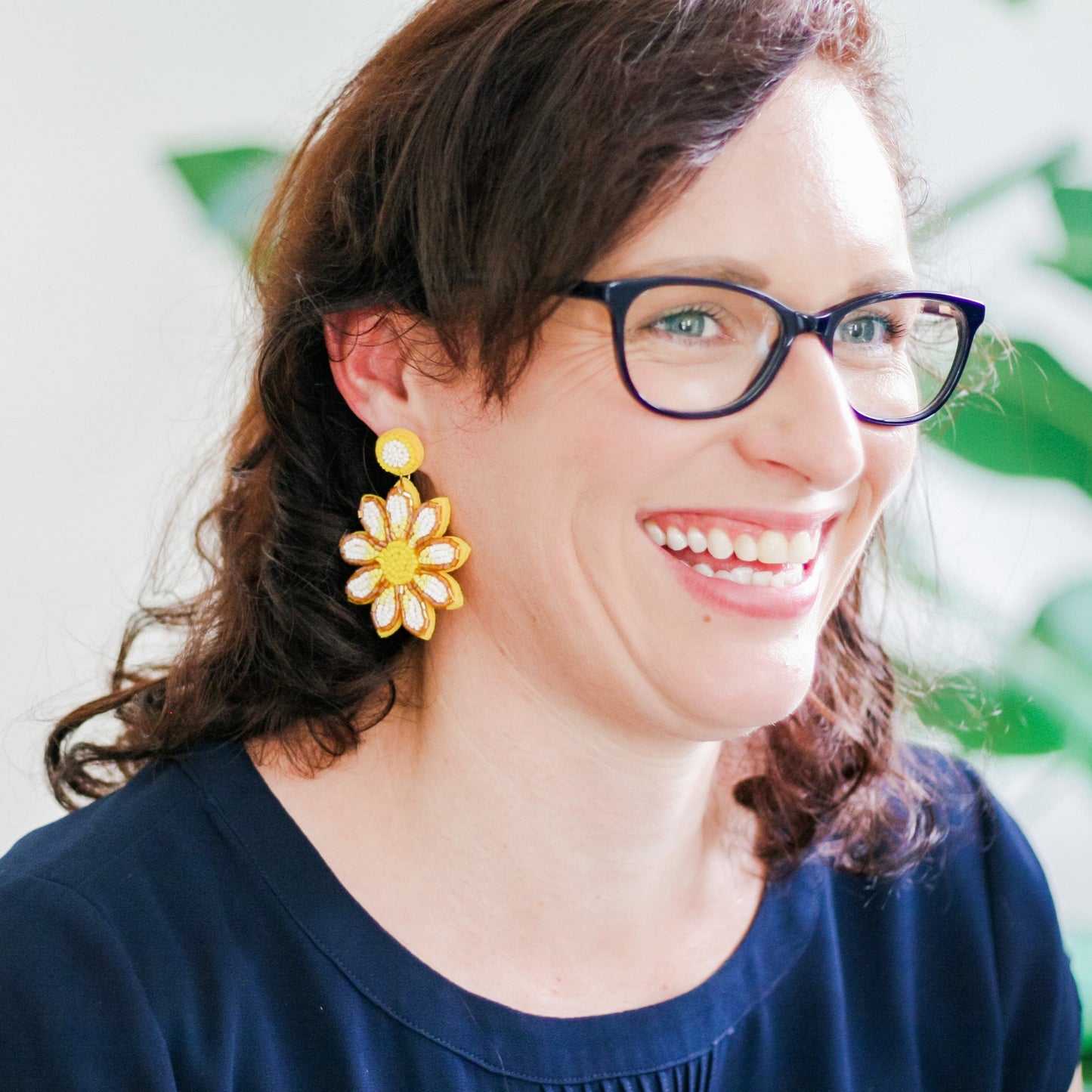 Beaded White Sunflower Statement Earrings - Lacey Lou Sparkles