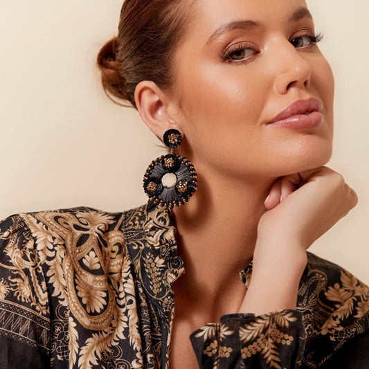 Black and Brown Statement Beaded Earrings - Lacey Lou Sparkles