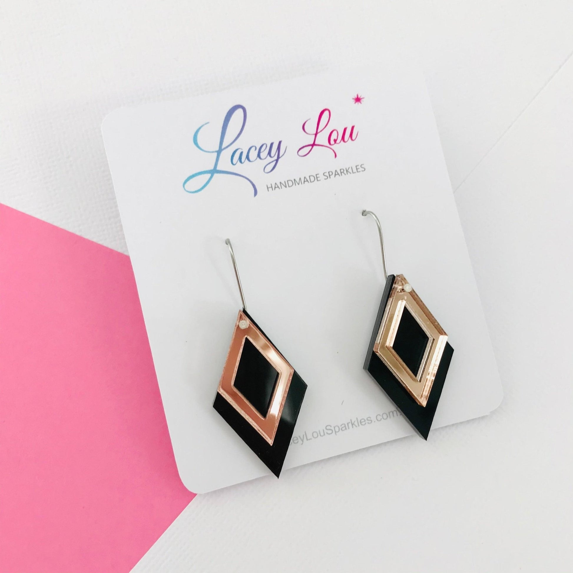 Black Diamond Dangle Acrylic Earrings - Lacey Lou Sparkles