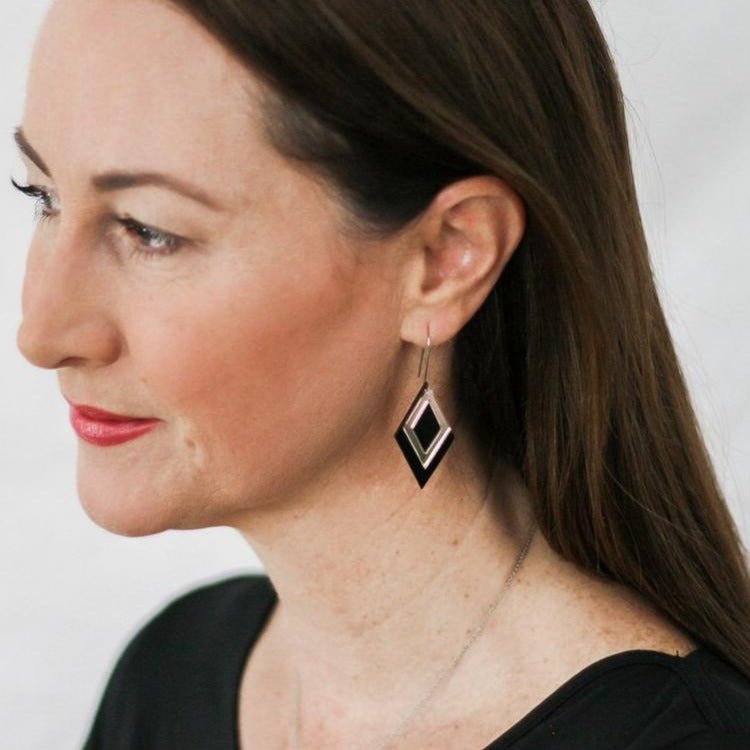 Black Diamond Dangle Acrylic Earrings - Lacey Lou Sparkles