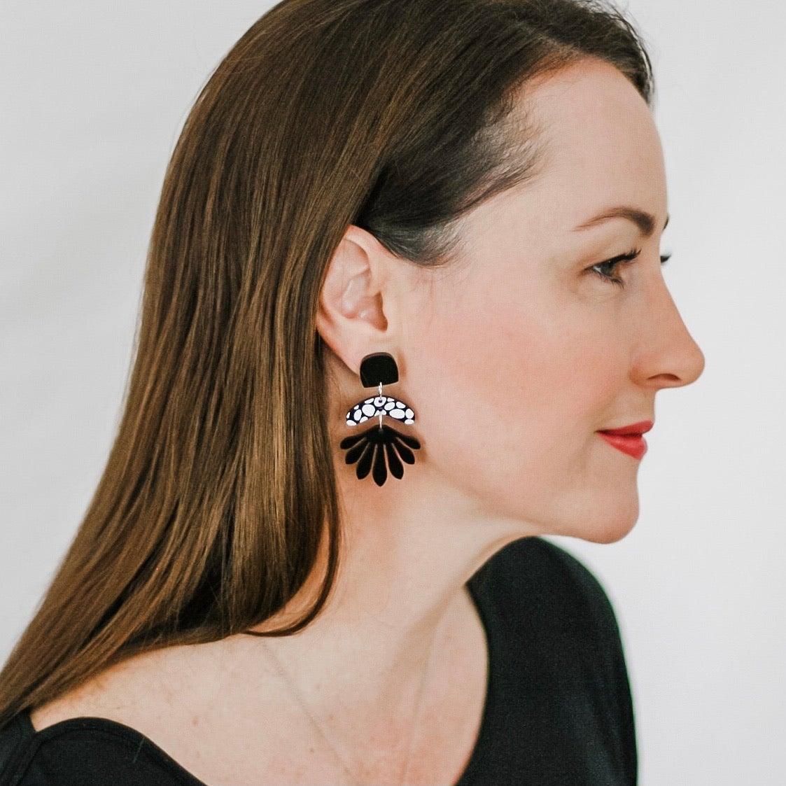 Black Statement Dangle Acrylic Earrings - Lacey Lou Sparkles