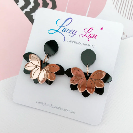 Bloom Dangles - Rose Gold and Black Acrylic Earrings - Lacey Lou Sparkles
