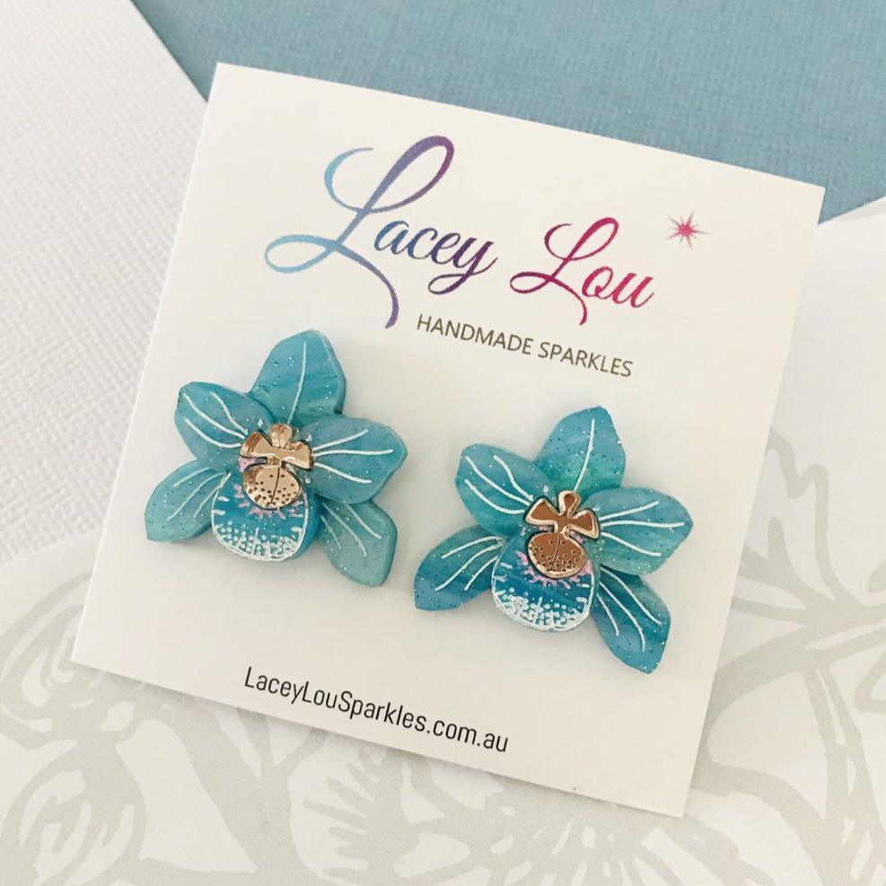 Blue Orchid Studs - Acrylic Earrings - Lacey Lou Sparkles