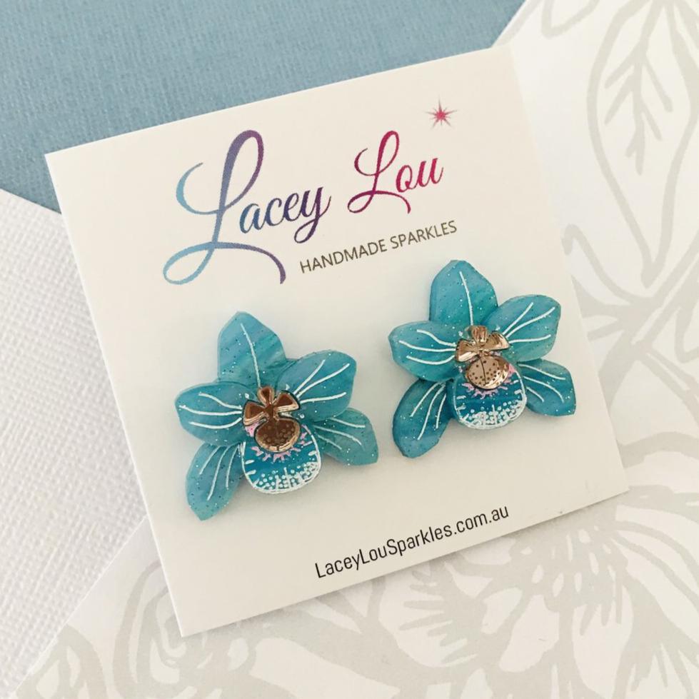 Blue Orchid Studs - Acrylic Earrings - Lacey Lou Sparkles