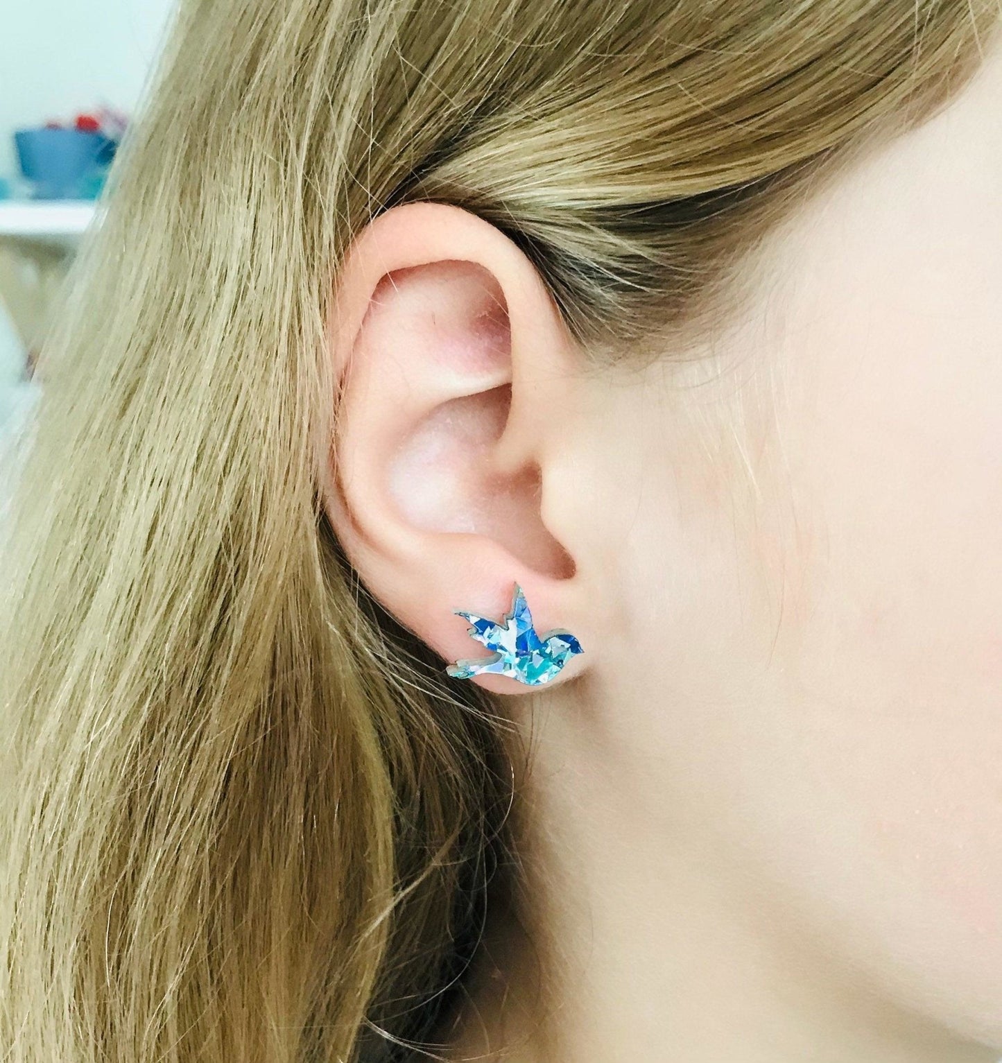 Bluebird earring set - Ice Blue Glitter - Lacey Lou Sparkles