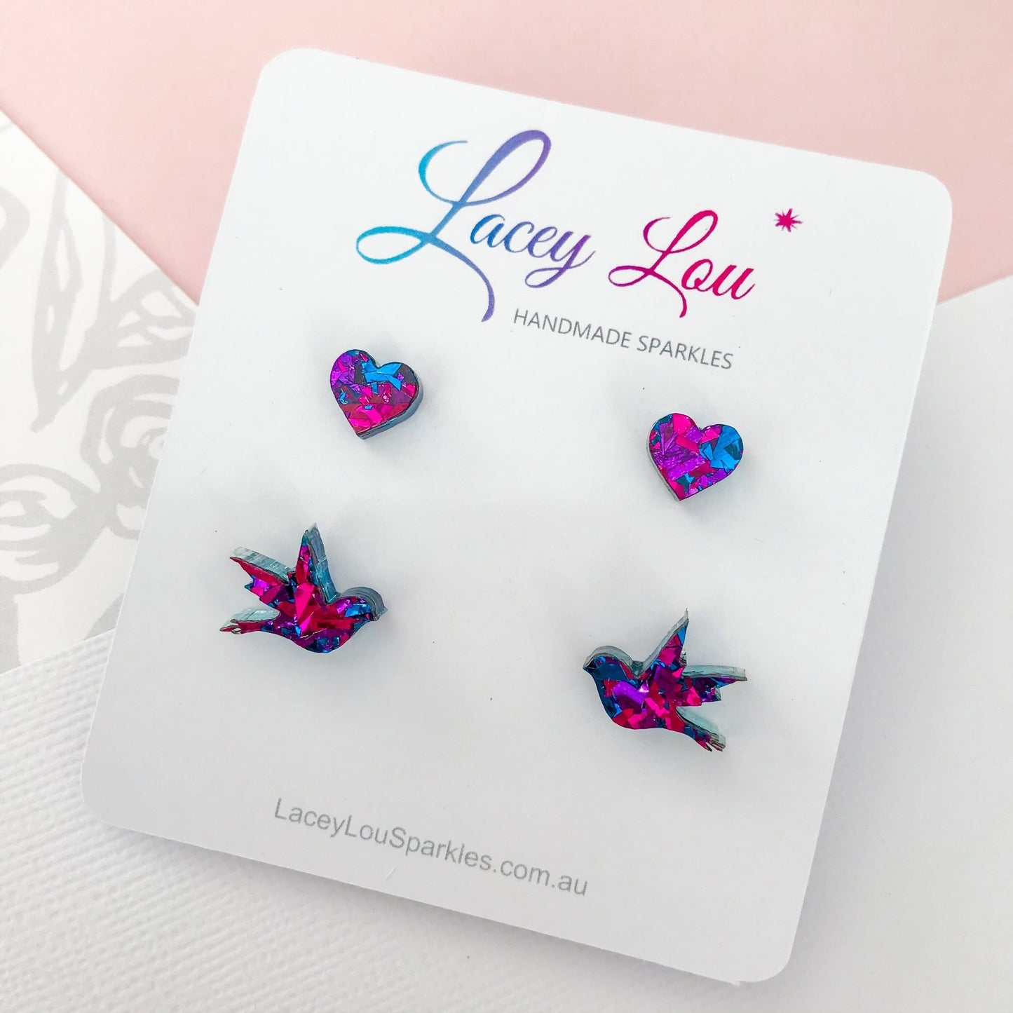 Bluebird earring set - Midnight Blue Glitter - Lacey Lou Sparkles