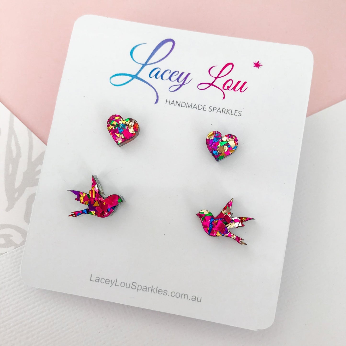 Bluebird earrings set - Rainbow Glitter - Lacey Lou Sparkles