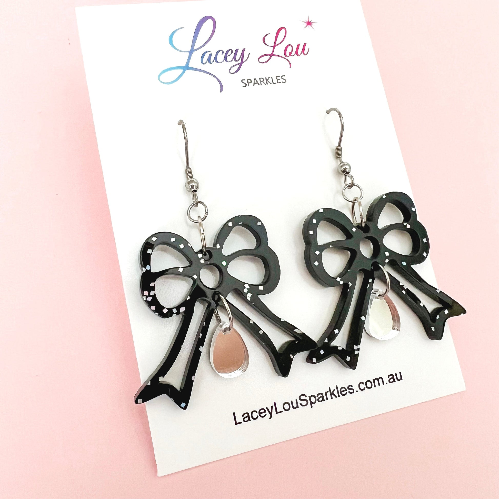 Bowtiful Black Statement Acrylic Dangles - Lacey Lou Sparkles