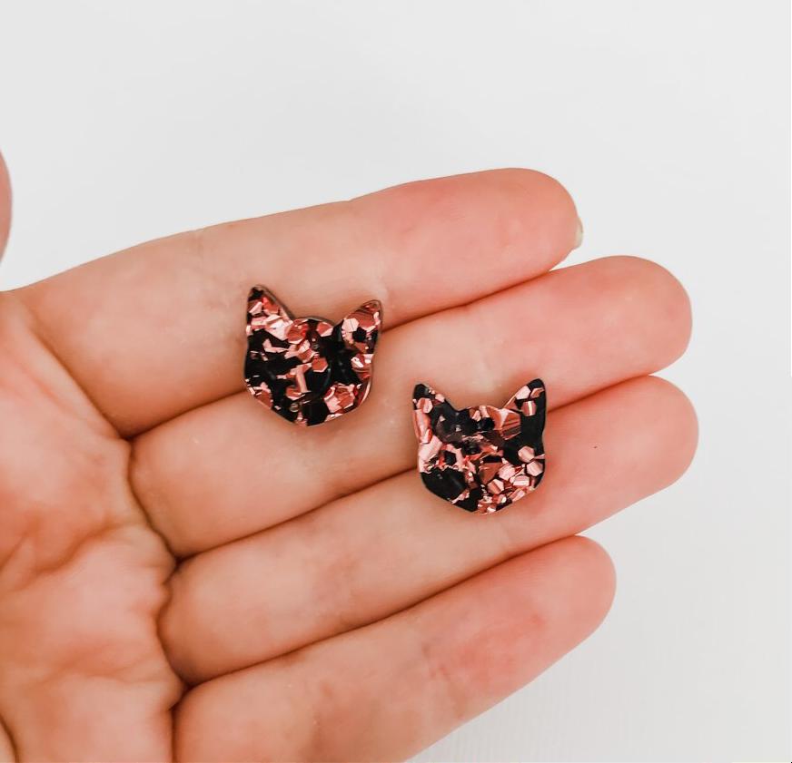 Rose gold cat on sale earrings